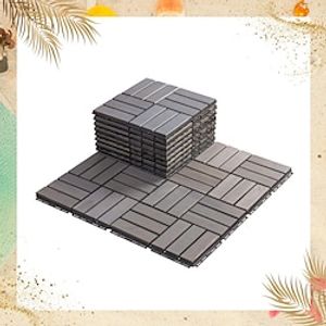 12 x 12 Light Gray Square Acacia Wood Interlocking Flooring Tiles Checker Pattern Pack of 10 Tiles Lightinthebox