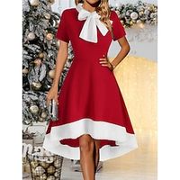 Women's Red Christmas Dress Casual Dress Winter Dress Midi Dress Patchwork Plus High Low Christmas Daily Date Fashion Modern Stand Collar Short Sleeve 2023 Regular Fit Wine Color S M L XL XXL Size Lightinthebox - thumbnail