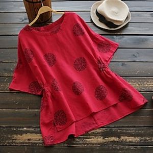 Women's Plus Size Tops Blouse T shirt Floral Print Half Sleeve Crewneck Streetwear Daily Going out Cotton Blend Spring Summer Purple Red Lightinthebox