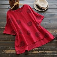 Women's Plus Size Tops Blouse T shirt Floral Print Half Sleeve Crewneck Streetwear Daily Going out Cotton Blend Spring Summer Purple Red Lightinthebox - thumbnail