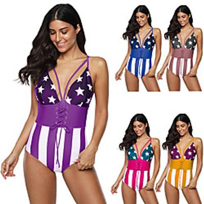Women's One Piece Swimsuit Swimwear Bodysuit Breathable Quick Dry Sleeveless Swimming Surfing Water Sports Stripes Summer  Plus Size Lightinthebox