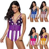 Women's One Piece Swimsuit Swimwear Bodysuit Breathable Quick Dry Sleeveless Swimming Surfing Water Sports Stripes Summer  Plus Size Lightinthebox - thumbnail