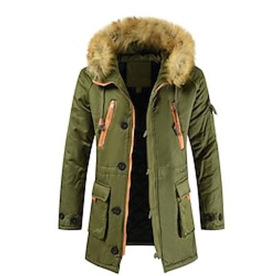 Men's Puffer Jacket Zipper Pocket Office  Career Date Casual Daily Outdoor Casual Sports Winter Plain Black Army Green Dark Blue Puffer Jacket Lightinthebox