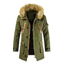 Men's Puffer Jacket Zipper Pocket Office  Career Date Casual Daily Outdoor Casual Sports Winter Plain Black Army Green Dark Blue Puffer Jacket Lightinthebox - thumbnail