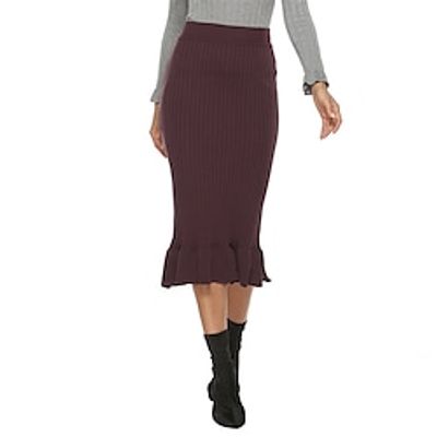 Women's Skirt Bodycon Mermaid Knitting Midi Black Brown Gray Skirts Winter Ruffle Elegant Casual Street Daily One-Size miniinthebox