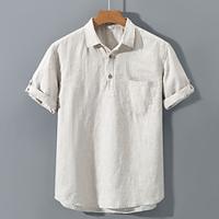 Men's Shirt Cotton Linen Shirt Casual Shirt Black White Apricot Short Sleeve Plain Turndown Summer Street Hawaiian Clothing Apparel Button-Down Lightinthebox