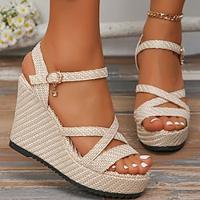 Women's Wedge Sandals Solid Color Stylish Sandals Platform Crisscross Bands Shoes Roman Sandals Vacation Shoes Apricot Sandals Lightinthebox