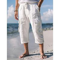 Men's Shorts Linen Shorts Summer Shorts Beach Shorts Capri Pants Drawstring Elastic Waist Multi Pocket Plain Breathable Calf-Length Outdoor Beach Hawaiian Casual White Blue Lightinthebox - thumbnail