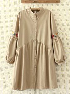 Embroidery Bubble Long Sleeve Loose Dress