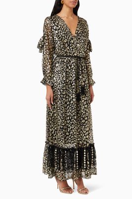 Animal Print Maxi Dress in Metallic Crepe Animal Print Maxi Dress in Metallic Crepe