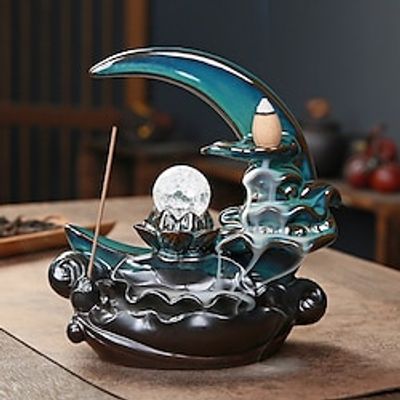 Moon Backflow Incense Holder,Waterfall Incense Burner, Ceramic Hand-Made Incense Fountain Burner With Backflow Incense Cones, Aromatherapy Home Decoration Yoga, Aromatherapy Home Decoration Lightinthebox