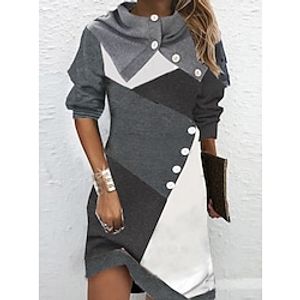 Women's Sheath Dress Short Mini Dress Short Mini Dress Gray Half Sleeve Color Block Patchwork Print Fall Winter Stand Collar Stylish Modern 2022 S M L XL XXL 3XL miniinthebox