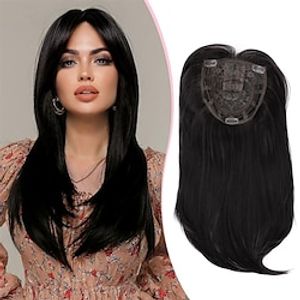 Clip in Synthetic Hair Topper with Bangs for Thinning Hair Long Wavy Black Hair Extensions Top Wiglet Hairpieces for Women with Thinning Hair miniinthebox