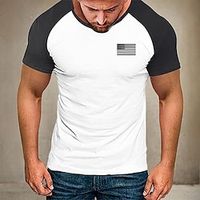 Color Block American US Flag Fashion Designer Casual Men's 3D Print Short Sleeve Shirt T shirt Tee Tee Top Daily Holiday Vacation T shirt Black White Light Grey Short Sleeve Crew Neck Shirt Summer Lightinthebox