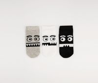 Kids Boys 3-Pack Printed Socks  Black/Grey - thumbnail