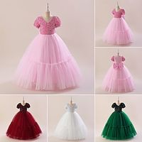 Kids Girls' Party Dress Solid Color Short Sleeve Performance Birthday Princess Sweet Polyester Mesh Maxi Party Dress Summer Spring Fall 5-13 Years White Pink Wine Lightinthebox - thumbnail