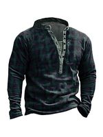 Men's Outdoor Retro Plaid Polar Fleece Henley Collar Sweatshirt