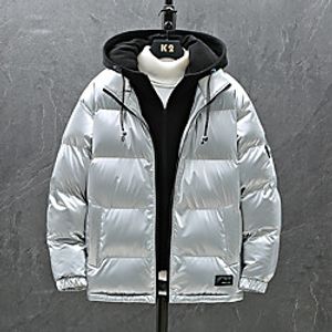 Men's Down Parka Solid Colored POLY Black / Silver / Dark Gray M / L / XL miniinthebox