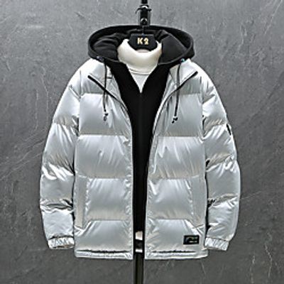Men's Down Parka Solid Colored POLY Black / Silver / Dark Gray M / L / XL miniinthebox
