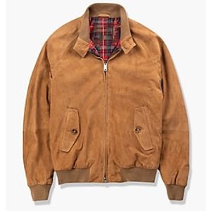Men's Bomber Jacket Harrington Jacket Outdoor Daily Wear Warm Fall Winter Plain Fashion Streetwear Lapel Regular Brown Jacket Lightinthebox
