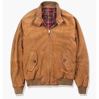 Men's Bomber Jacket Harrington Jacket Outdoor Daily Wear Warm Fall Winter Plain Fashion Streetwear Lapel Regular Brown Jacket Lightinthebox - thumbnail