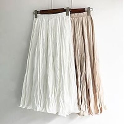 Women's Skirt Long Skirt Midi Cotton Blend Black White Apricot Skirts Ruched Fashion coastalgrandmastyle Summer Casual Daily Weekend One-Size miniinthebox