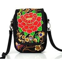 Women's Girls' Mobile Phone Bag Crossbody Bag Canvas PU Leather Embroidery Daily Holiday Date Blue peony Red peony Purple peony money flower Lightinthebox - thumbnail