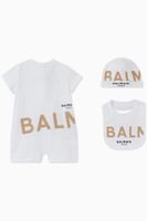 Logo Romper, Hat & Bib Set in Cotton Jersey - thumbnail