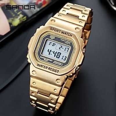 SANDA 390 Men Sport Wrist Watches Waterproof Stainless Steel Digital Clock Top Brand Luxury Men's Electronic Watch miniinthebox