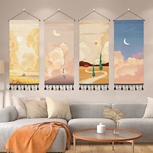 Landscape Painting Woven Bohemian Wall Tapestry Art Decor Blanket Curtain Hanging Home Bedroom Living Room Decoration Nordic Cotton Linen Tassel miniinthebox