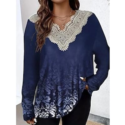 Women's Shirt Blouse Floral Tie Dye Yellow Blue Khaki Print Lace Long Sleeve Casual Holiday Fashion V Neck Regular Fit Spring Fall Lightinthebox Women's Shirt Blouse Floral Tie Dye Yellow Blue Khaki Print Lace Long Sleeve Casual Holiday Fashion V Neck Regular Fit Spring Fall Lightinthebox