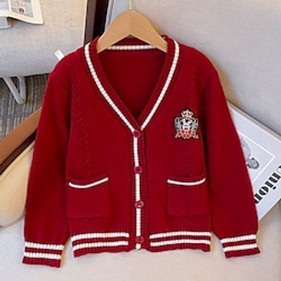 Kids Girls' Cardigan Color Block School Long Sleeve Button Fashion 7-13 Years Winter Red Lightinthebox