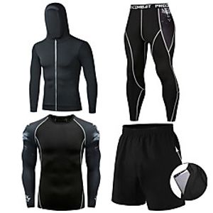Men's Activewear Set Workout Outfits Compression Suit Athleisure 4pcs Winter Long Sleeve Moisture Wicking Quick Dry Breathable Gym Workout Running Active Training Jogging Exercise Sportswear Solid Lightinthebox