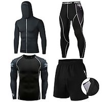 Men's Activewear Set Workout Outfits Compression Suit Athleisure 4pcs Winter Long Sleeve Moisture Wicking Quick Dry Breathable Gym Workout Running Active Training Jogging Exercise Sportswear Solid Lightinthebox - thumbnail