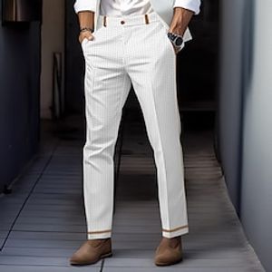 Men's Waffle Dress Pants Trousers Suit Pants Front Pocket Straight Leg Plain Comfort Business Daily Holiday Fashion Chic  Modern Black White Lightinthebox