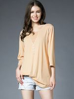 Lace Solid Lace 3/4 Sleeve Loose Blouse