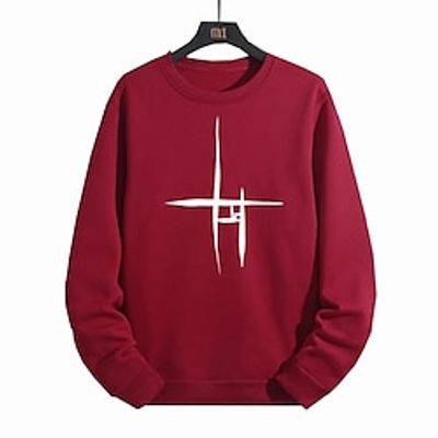 Men's Sweatshirt Black Red Gray Crew Neck Print Holiday Going out Streetwear Cool Casual Winter Spring   Fall Clothing Apparel Hoodies Sweatshirts  miniinthebox