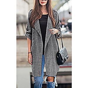 Women's Trench Coat Plaid  Check Classic Elegant  Luxurious Fall Coats  Jackets Notch lapel collar Long Causal Long Sleeve PolyCotton Blend Coat Tops Dark Gray Lightinthebox