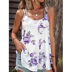Women's Tank Top Floral Daily Vacation Print Red Sleeveless Casual U Neck Summer Lightinthebox
