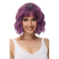 Sliver Purple Green Pink Wavy Bob Wig with Bangs Natural Ombre Purple Wig Synthetic Hair Shoulder Length Short Curly Wigs for Women Lightinthebox