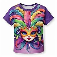 Carnival Girls' 3D Mask Tee Shirt Short Sleeve 3D Print Summer Spring Active Fashion Cute Polyester Kids 3-12 Years Crew Neck Outdoor Casual Daily Regular Fit miniinthebox