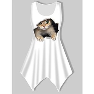 Women's Plus Size Tops Tank Top Print Cat Graphic Animal Large Size Crewneck Sleeveless Basic Big Size XL XXL 3XL 4XL 5XL White Black Blue Lightinthebox