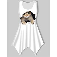 Women's Plus Size Tops Tank Top Print Cat Graphic Animal Large Size Crewneck Sleeveless Basic Big Size XL XXL 3XL 4XL 5XL White Black Blue Lightinthebox - thumbnail