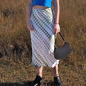 Women's Trumpet  Mermaid Long Skirt Midi Polyester Green Skirts Print Casual Boho Vacation Beach S M L Lightinthebox