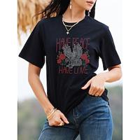 Women's T shirt Tee 100% Cotton Rose Animal Party Daily Black Short Sleeve Stylish Crew Neck Coachella Summer Lightinthebox