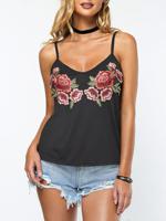 Sexy Rose Embroidery V-neck Camisole Women Tank Tops