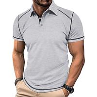 Men's Cotton Polo Shirt Golf Shirt Work Casual Lapel Short Sleeve Basic Modern Color Block Patchwork Button Spring Summer Regular Fit Black Army Green Royal Blue Khaki Light Grey Dark Gray Cotton Lightinthebox