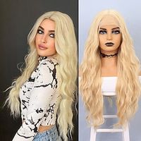 Synthetic Lace Wig Curly Style 26 inch Blonde Middle Part 13x4x1 T Part Lace Front Wig Women's Wig Light golden miniinthebox - thumbnail