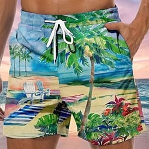 Men's Board Shorts Swim Shorts Swim Trunks Summer Shorts Beach Shorts Drawstring with Mesh lining Elastic Waist Coconut Tree Graphic Prints Quick Dry Short Casual Daily Holiday Boho Hawaiian Blue Lightinthebox