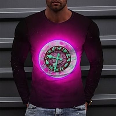 Men's T shirt Tee Tee Graphic Round Neck Green Blue Purple Red Long Sleeve 3D Print Casual Daily Print Tops Fashion Designer Comfortable Big and Tall miniinthebox